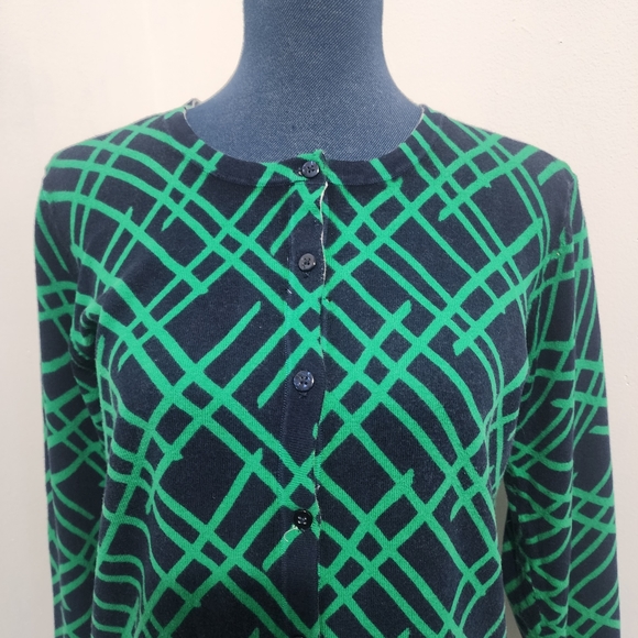 Merona Navy and Green Geometric Design Cardigan Sweater - Picture 3 of 8